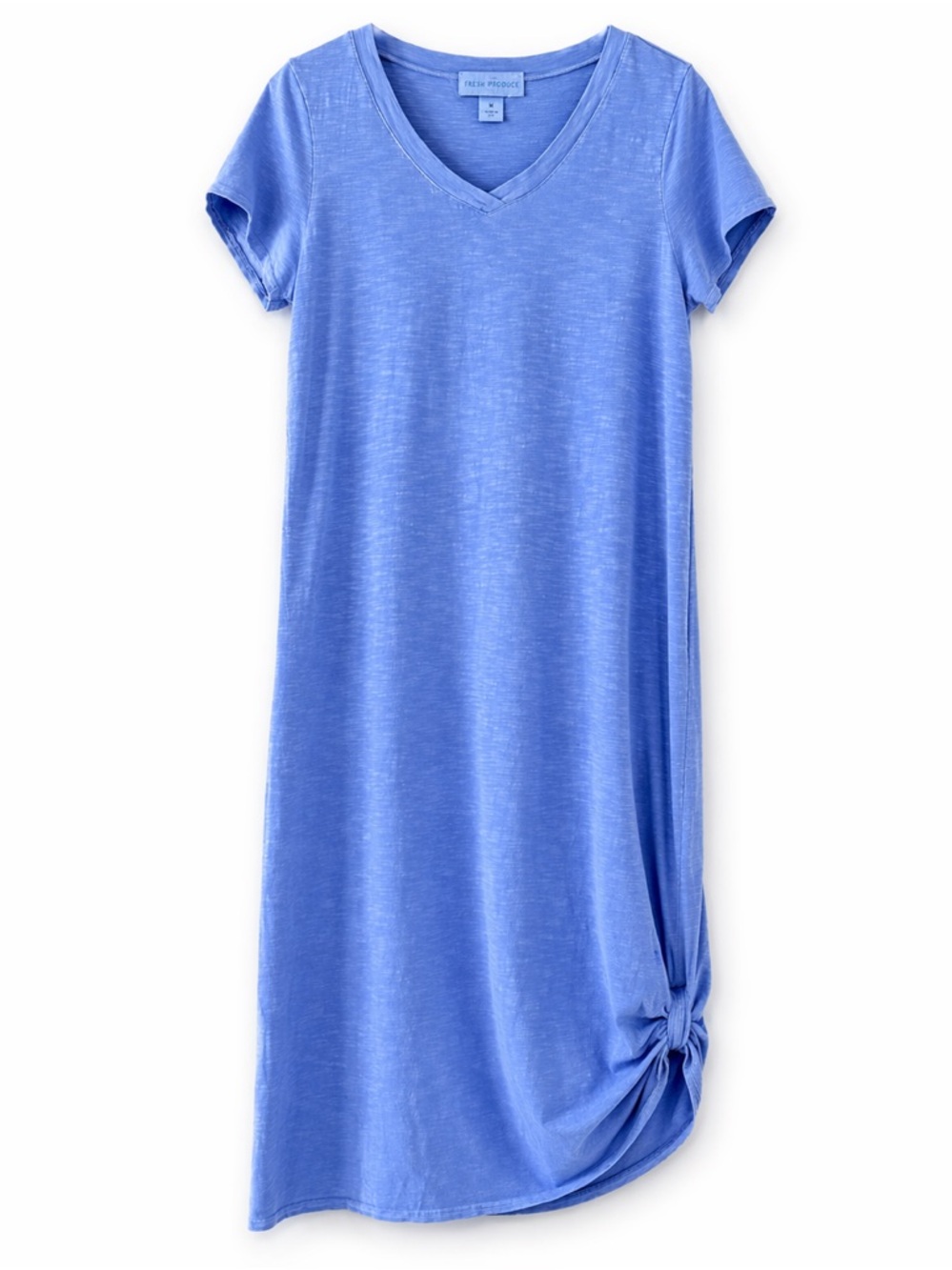 Fresh Produce Blue T-Shirt Dress Ruched Tie Side Midi Cotton Made in USA Sz L - Picture 13 of 13